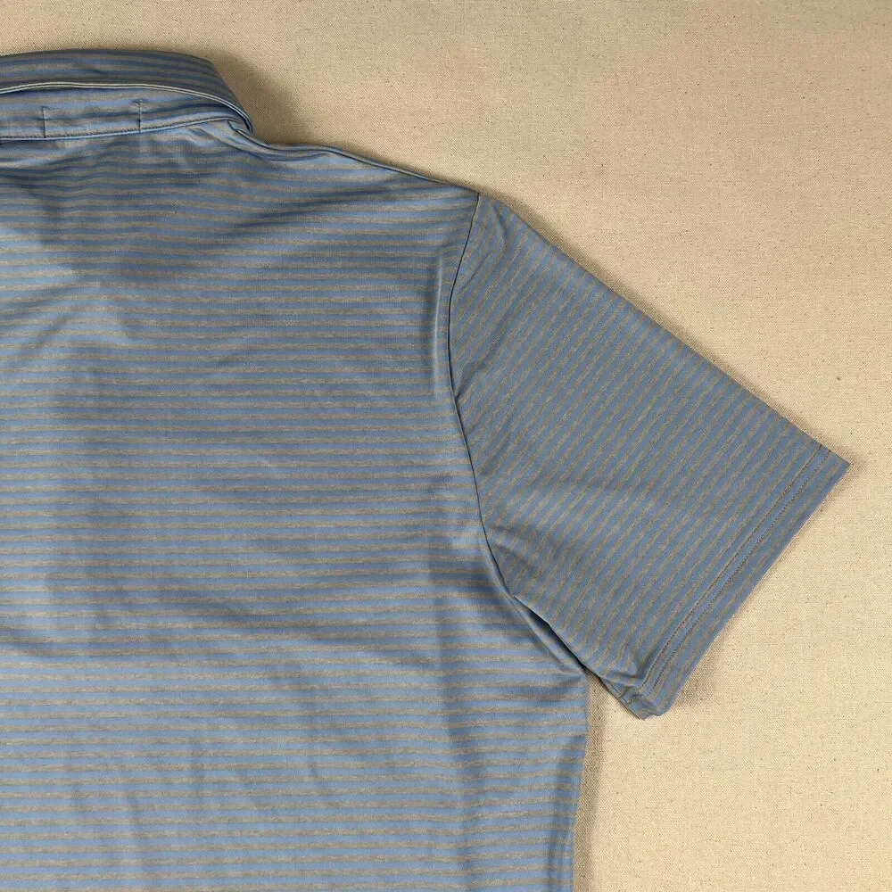 RLX Ralph Lauren Polo‎ Shirt Men’s Large Blue Gray Striped Embroidered Logo Golf